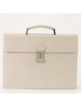 PRADA Ivory White Saffiano Leather Slim Flap Briefcase Laptop Bag With Lock